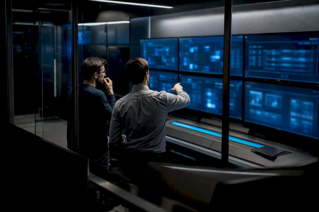 Engineers monitoring autonomous agent tournament matches