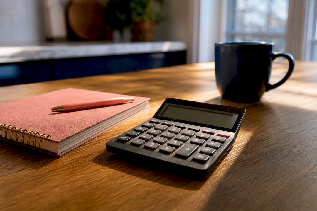 Calculator and notebook for freelance day rate planning