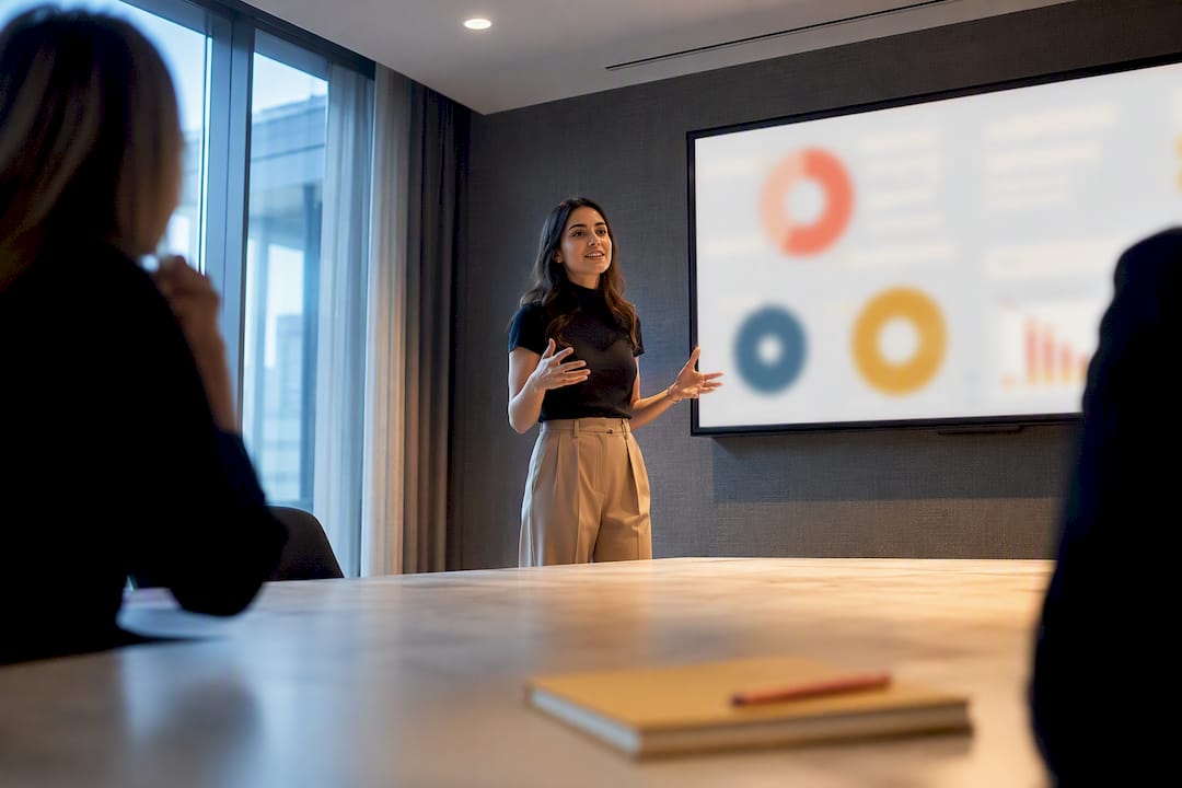Content strategist presenting pipeline results