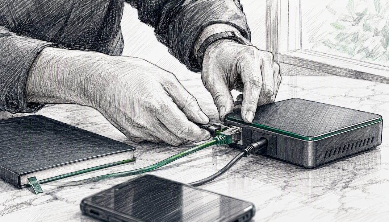 Hands connecting crypto payment gateway cables