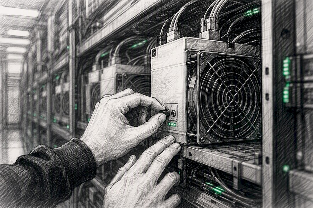 Technician operating crypto transaction hardware