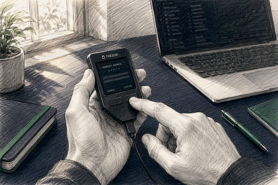 Hands generating unique crypto wallet address