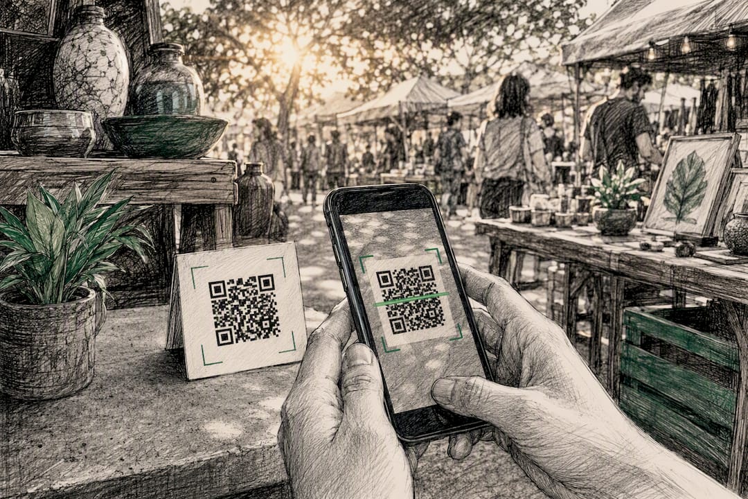 Hands scanning QR code for crypto payment
