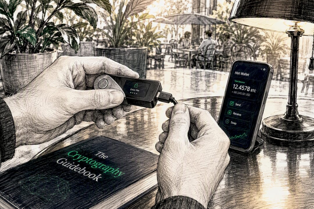 Hands managing hardware and hot wallet devices