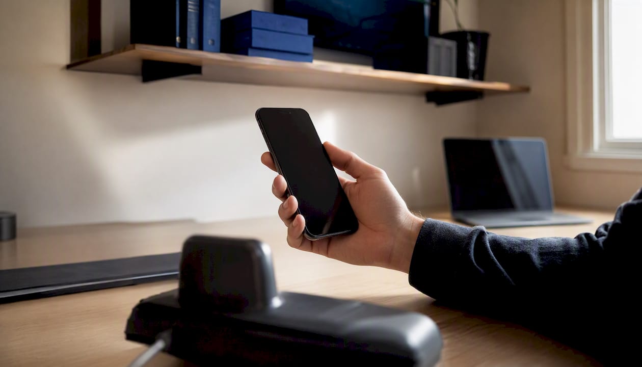 Hand holding phone for SMS reminder