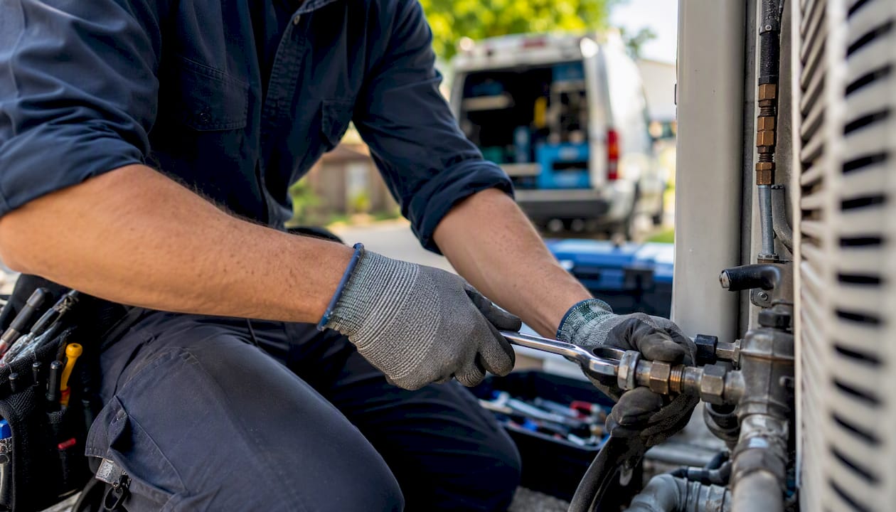 Technician adjusting home service equipment