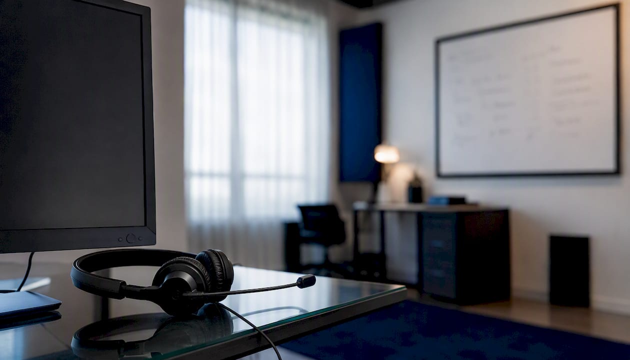 Headset on desk in call center