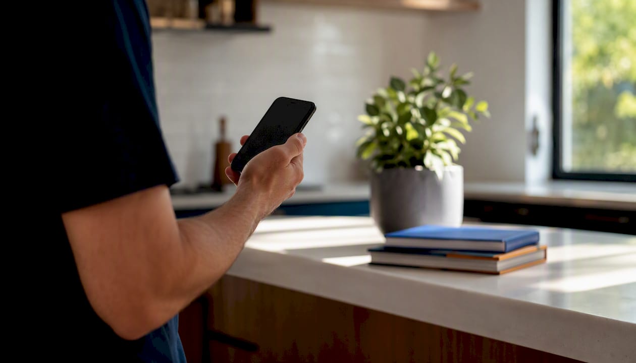 Hand retrying payment on smartphone indoors