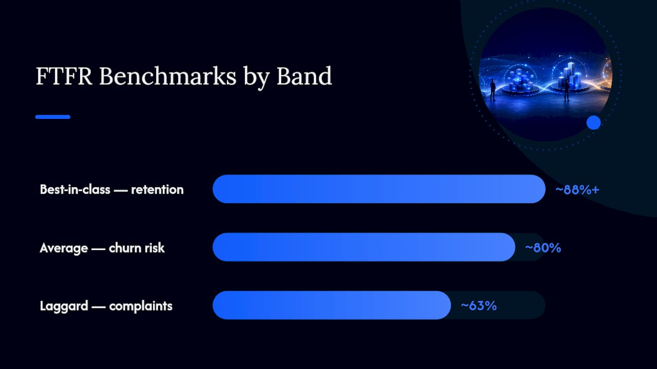 Diagram of FTFR benchmark bands and customer satisfaction