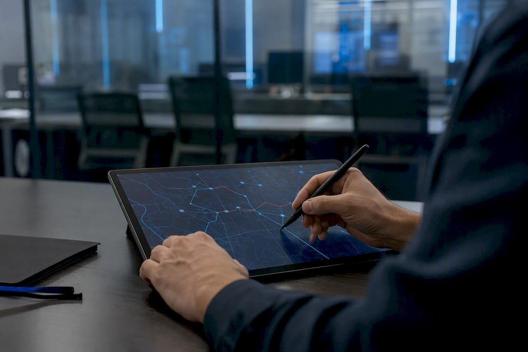 Dispatcher hands with route maps