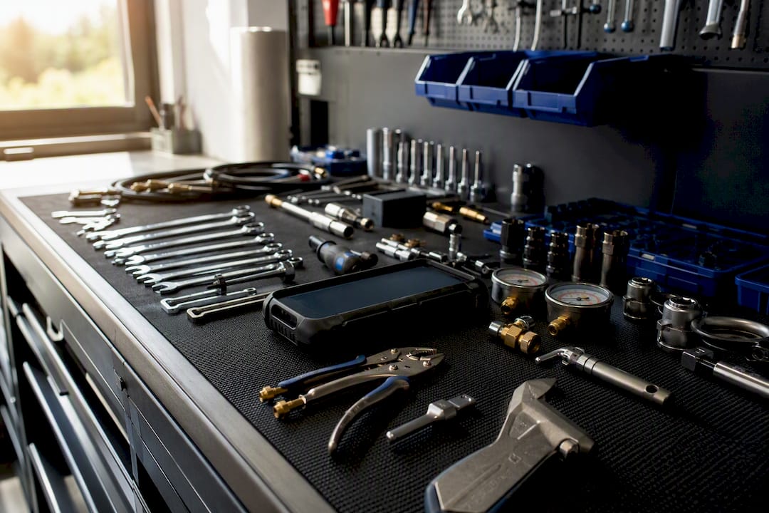 Organized technician tools on workbench