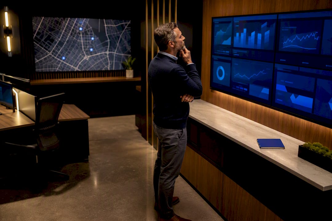 Ops leader monitoring live field service dashboard