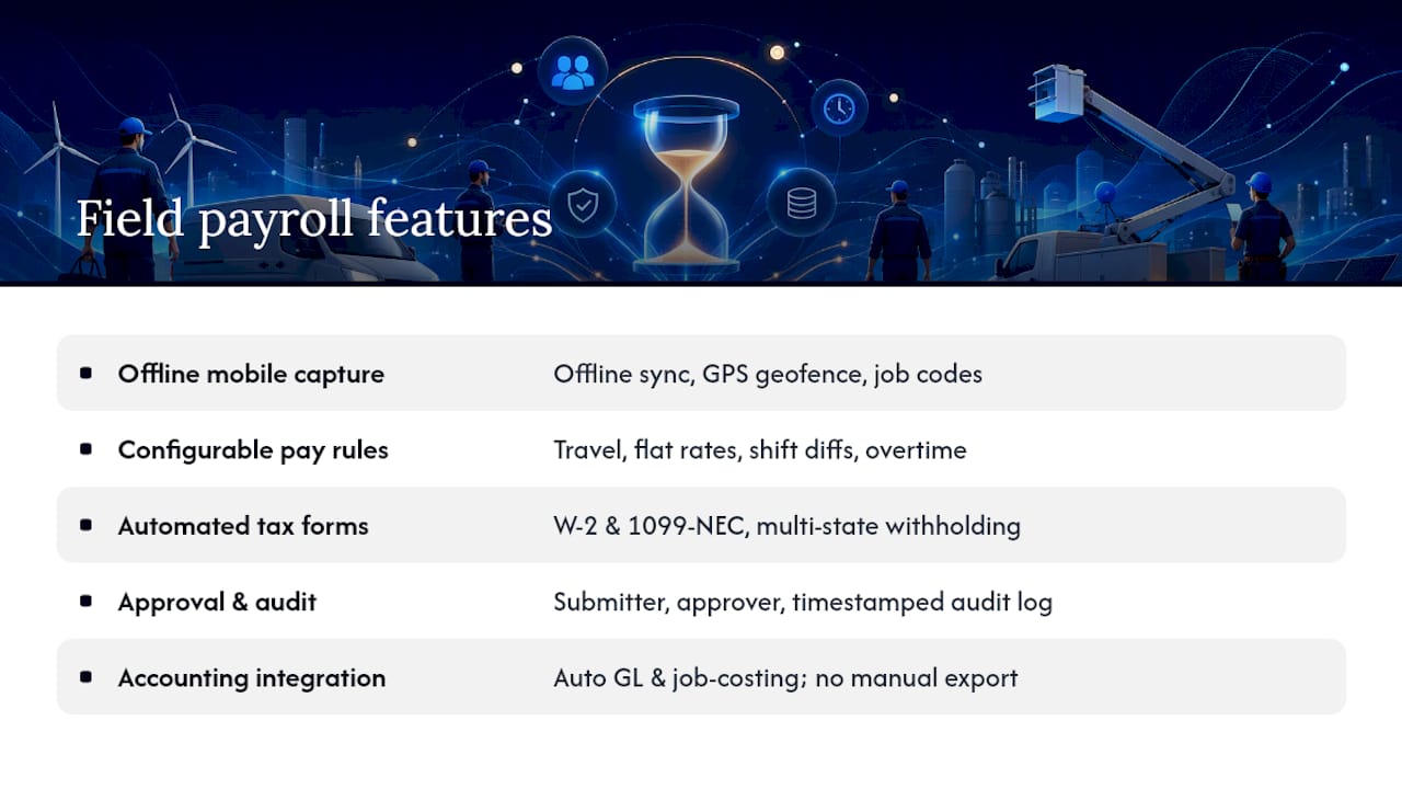 Five essential field service payroll capabilities