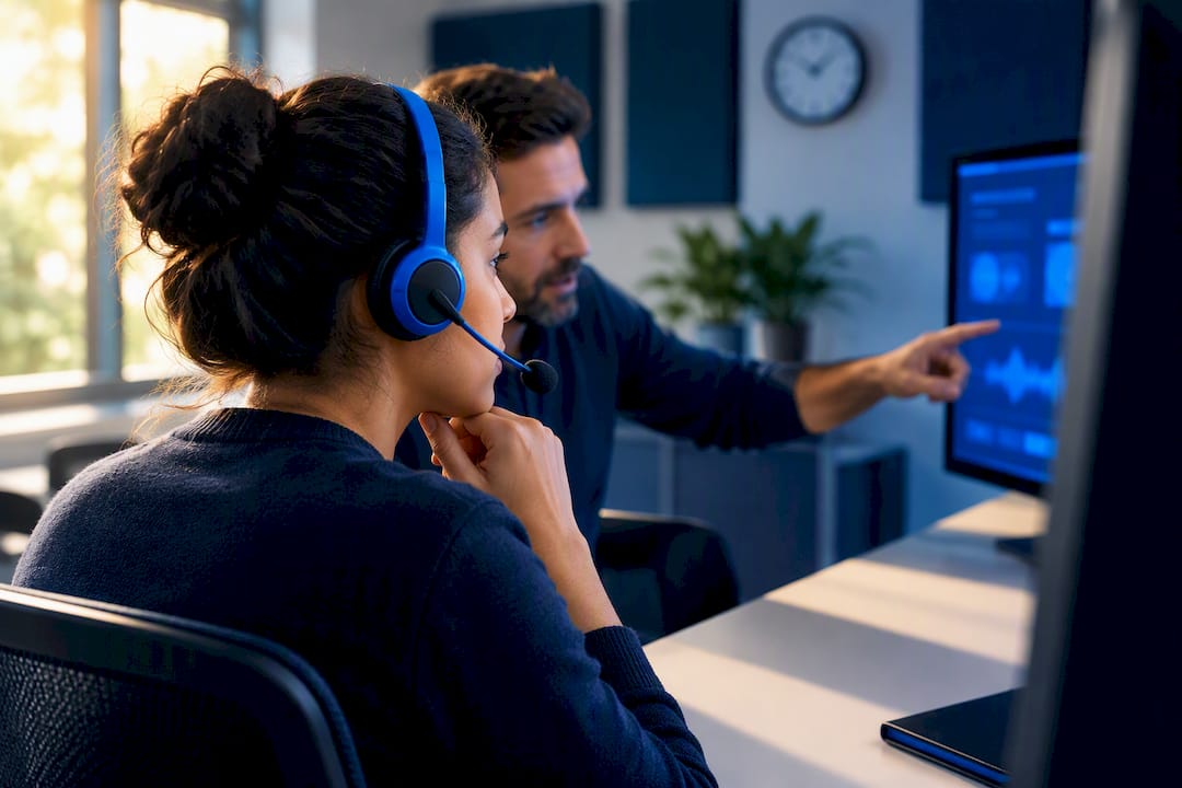 Dispatcher reviewing recorded call during training