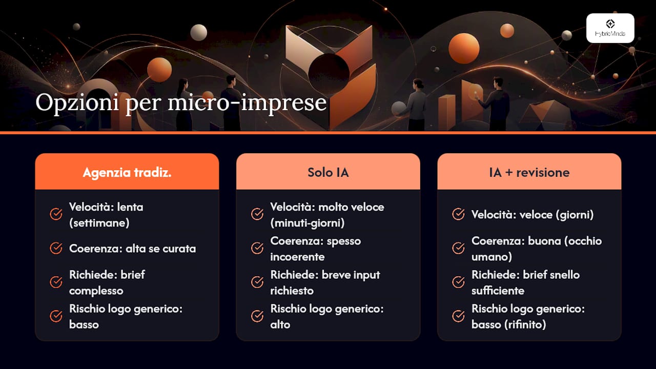 Perché un mix di IA e revisione umana funziona per le micro-imprese — overview diagram