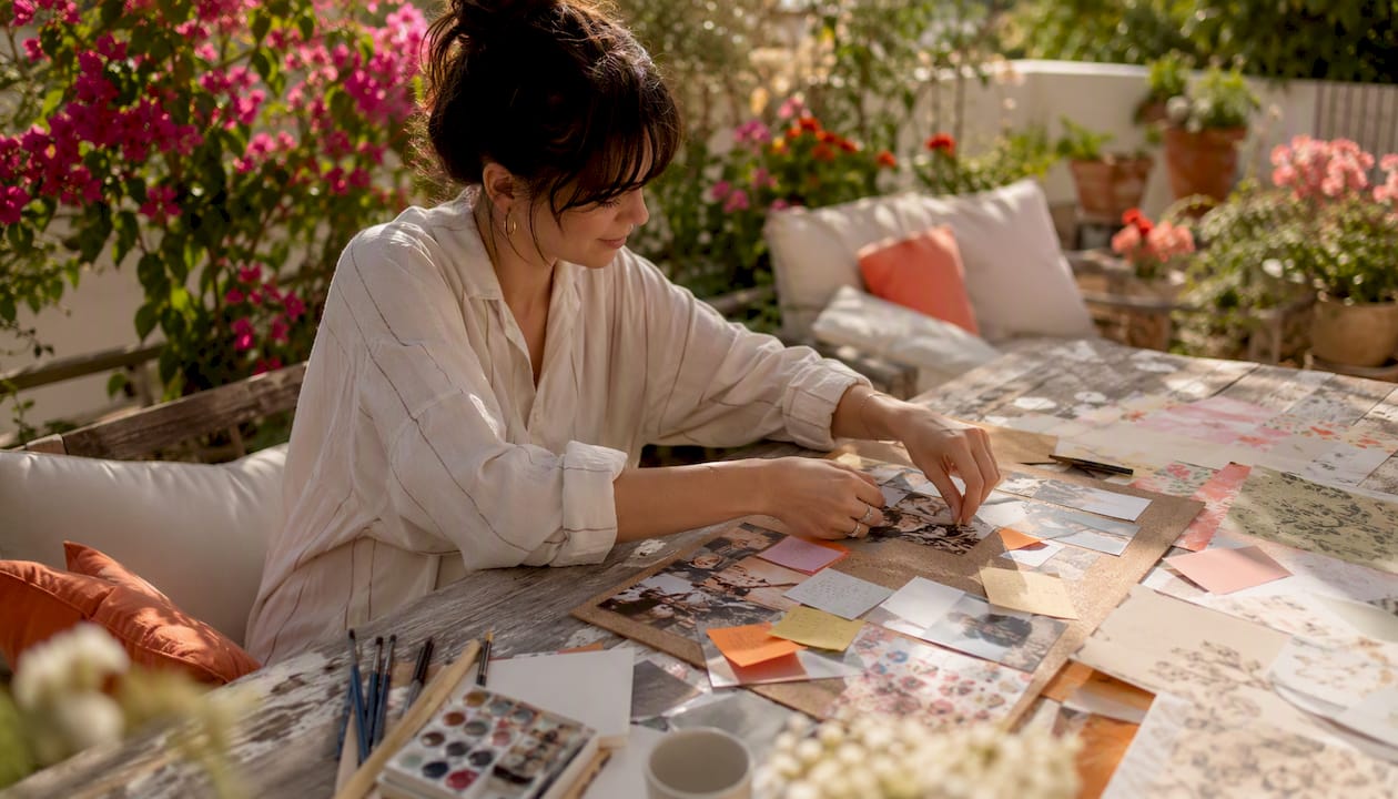 Influencer pinning photo on mood board