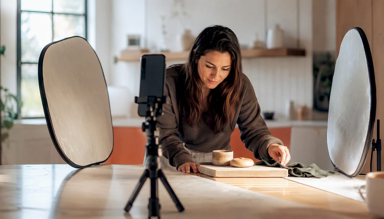 Content creator preparing UGC video setup