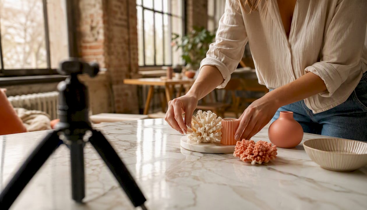 Hands arranging UGC video props