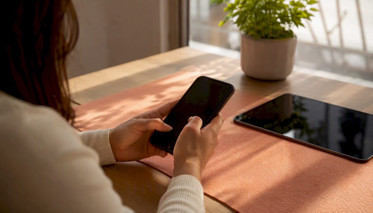 Hands typing influencer outreach message on phone