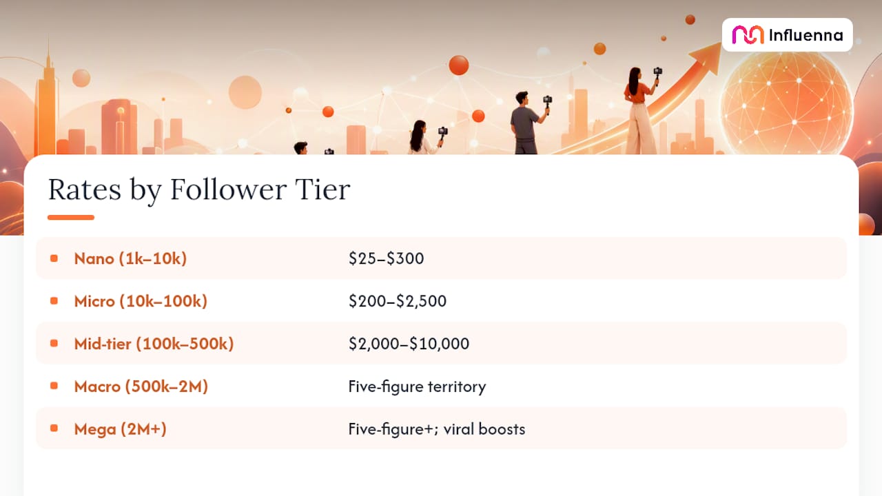 TikTok influencer rate ranges by follower tier