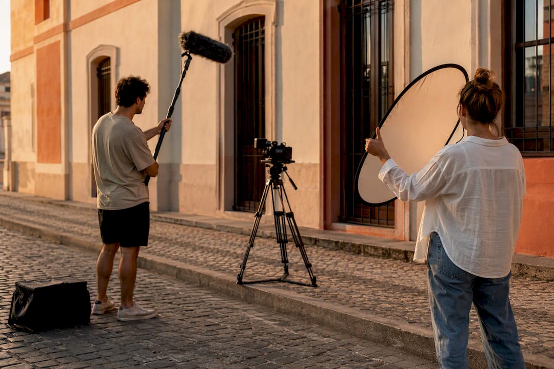 Creators setting up collaborative video shoot
