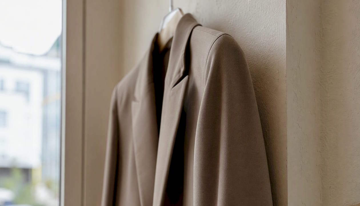 Tailored beige blazer sleeve detail