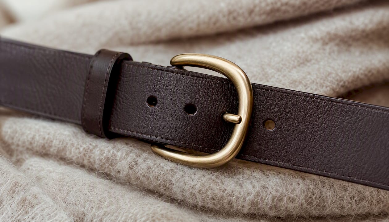 Detail of belt buckle fold and center hole
