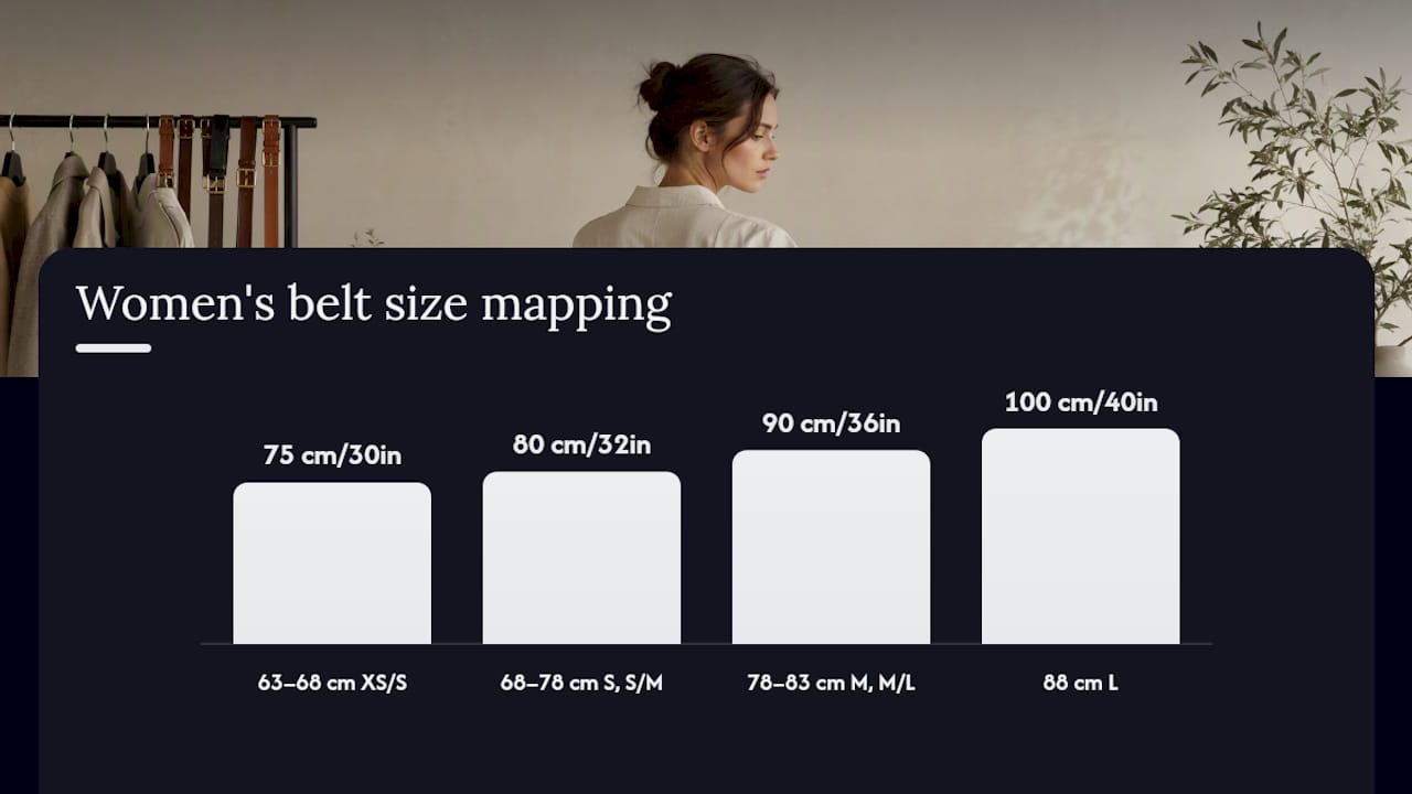 Diagram of women's belt size measurement conversions