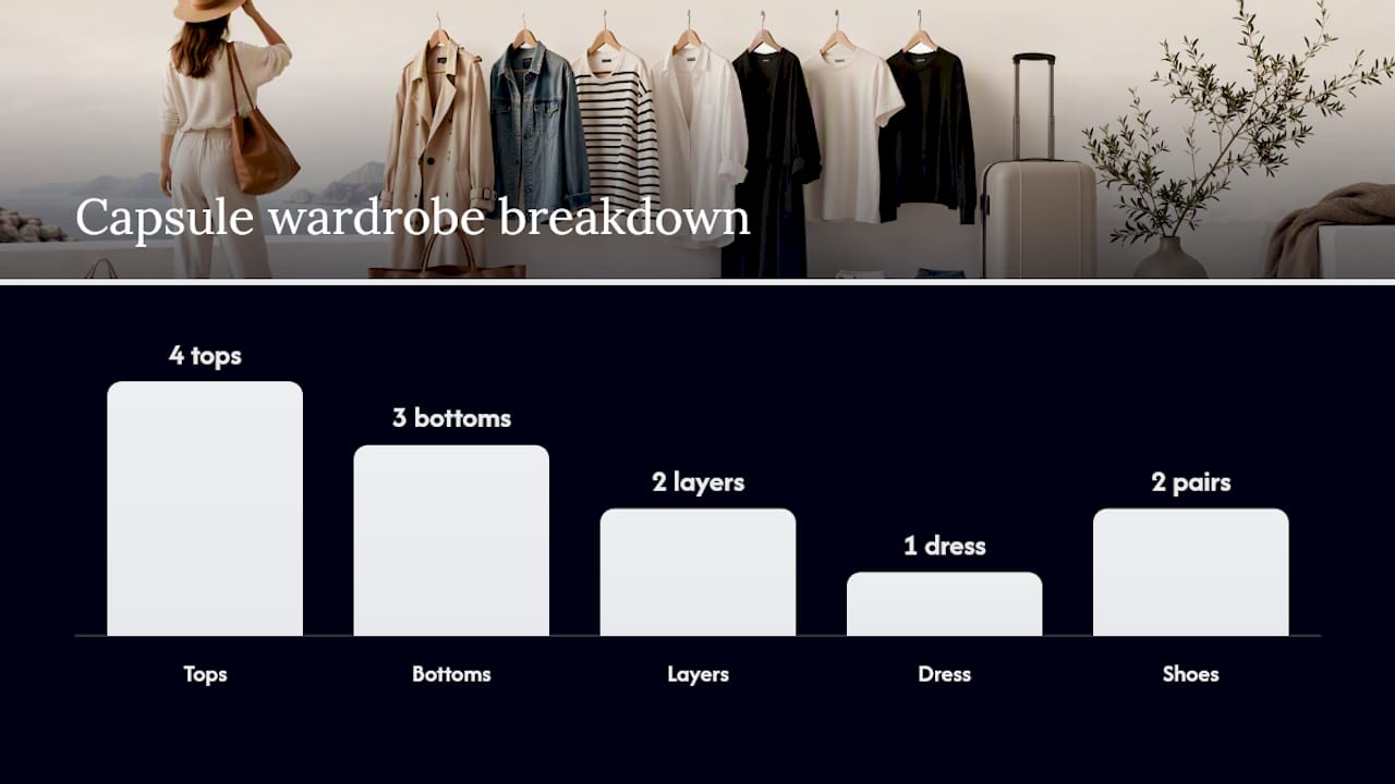 Diagram of 12-piece capsule wardrobe outfit combinations