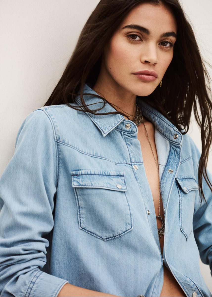 Adali Long Denim Shirt in Light Blue