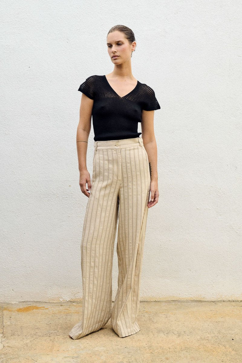 Wide Pants in Ecru Stripes
