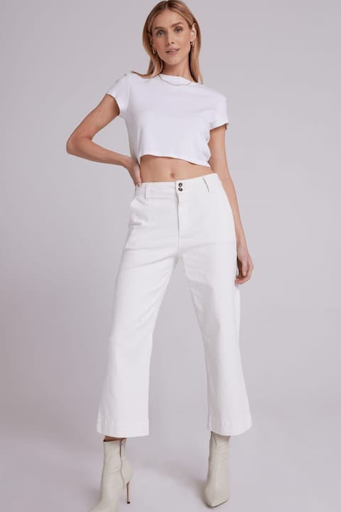 Saige Wide Leg Crop Pant in White