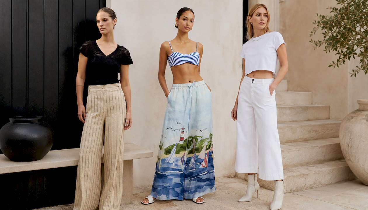 Wide Pants in Ecru Stripes