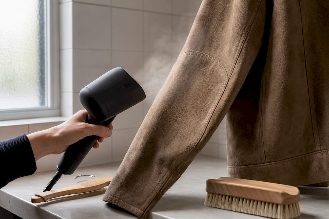 Steamer lifting flattened suede fibres