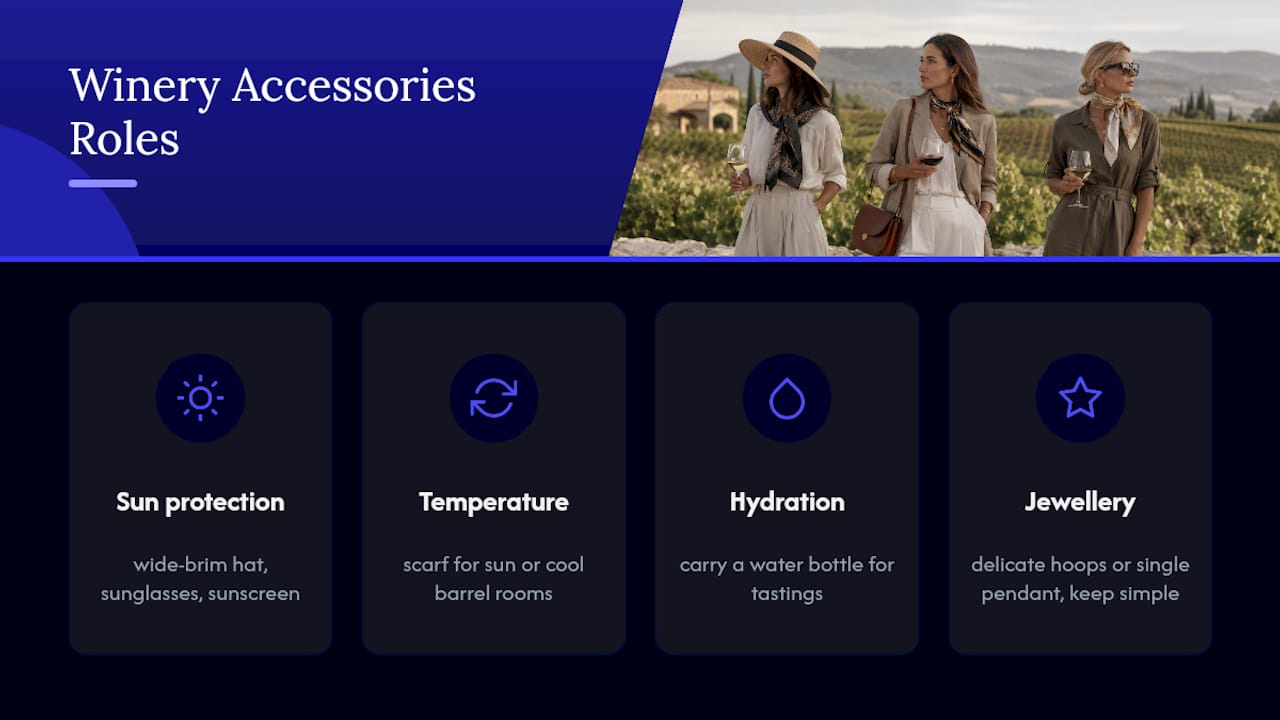 Winery day accessory essentials and their roles