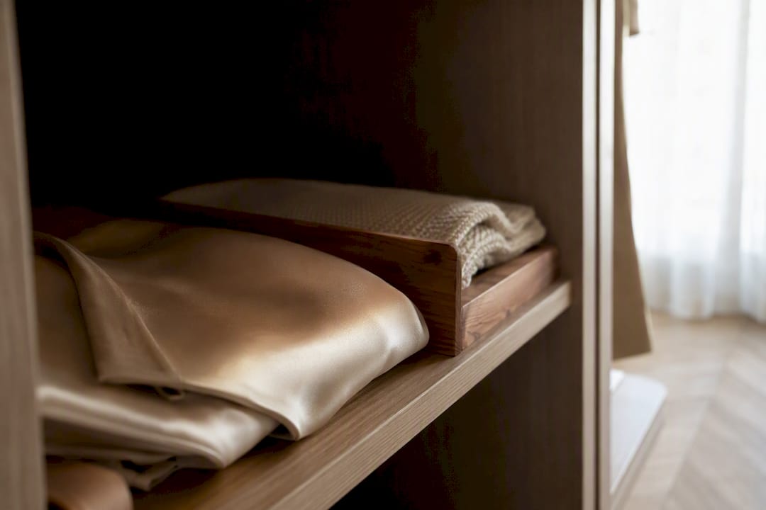 Silk textile stored in shaded wardrobe