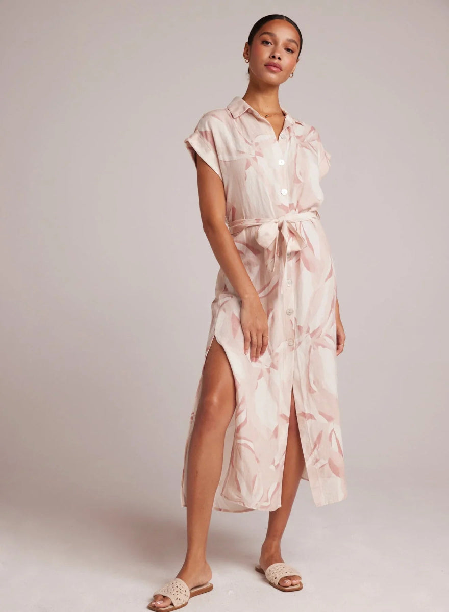Button Front Belted Shirt Dress