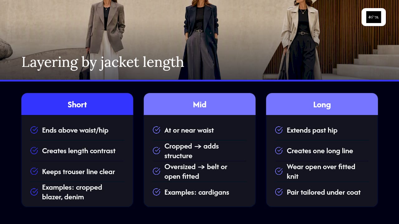 How do you layer jackets and coats over wide leg trousers? — overview diagram