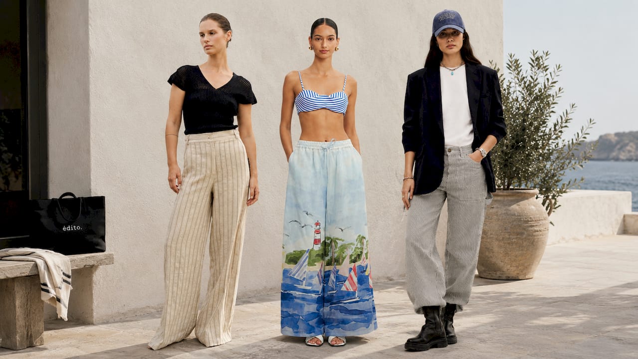Wide Pants in Ecru Stripes