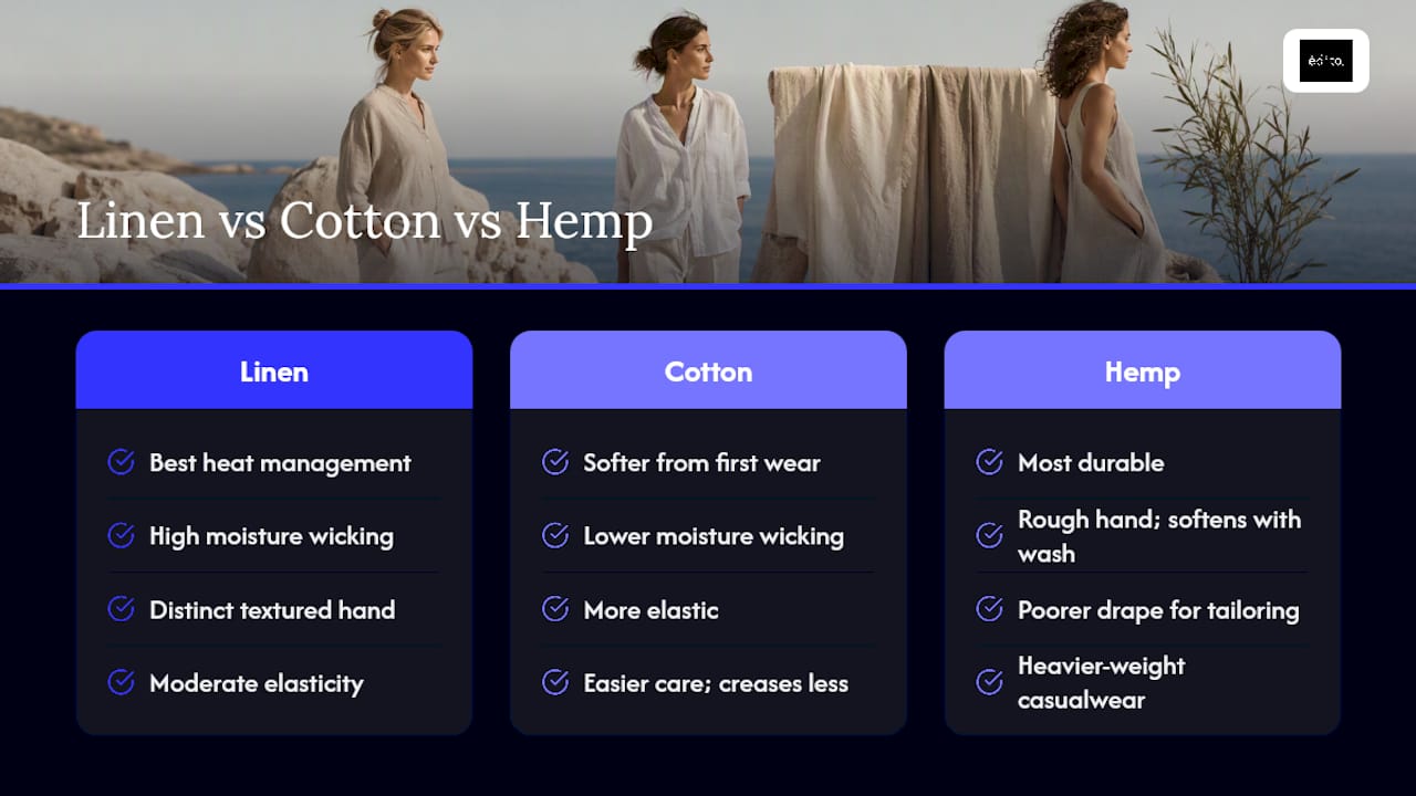 Comparison of linen cotton and hemp fibres
