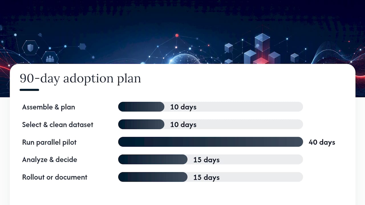 Final verdict and a 90-day adoption plan for U.S. legal teams — overview diagram