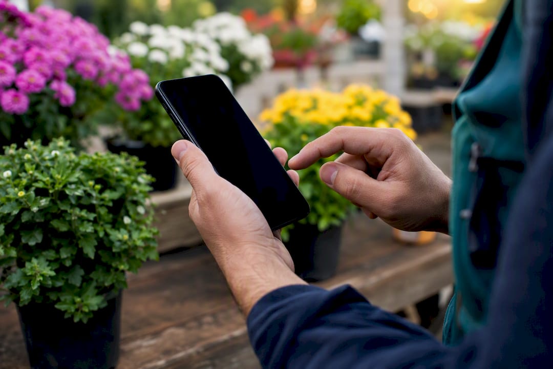 Hand holding phone ready to tap payment link