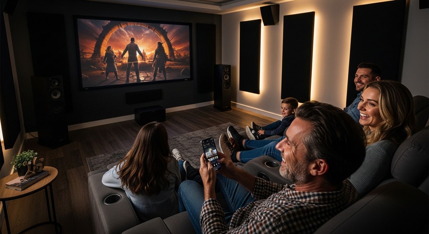 home theater features, modern media room, family entertainment