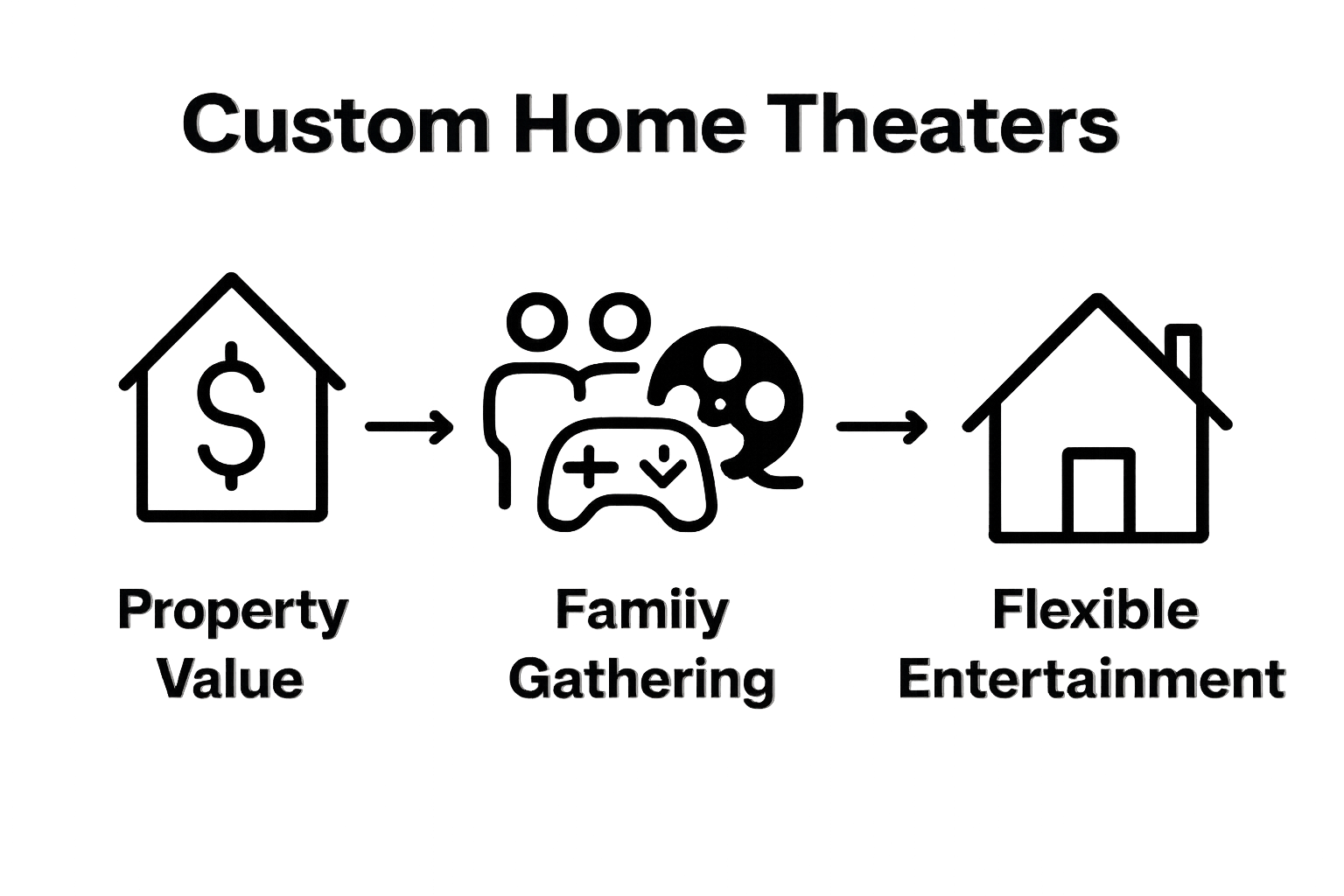 Infographic showing three main lifestyle and value benefits of custom home theaters