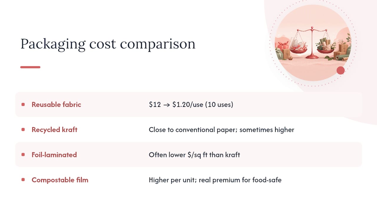 Cost comparison graph of eco-friendly vs conventional gift wraps