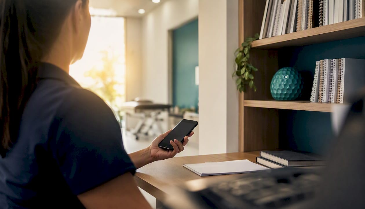 Hand holding smartphone confirming appointment