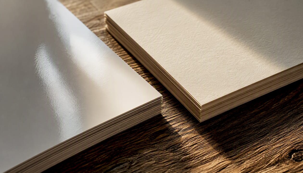 Close-up of coated and uncoated paper textures