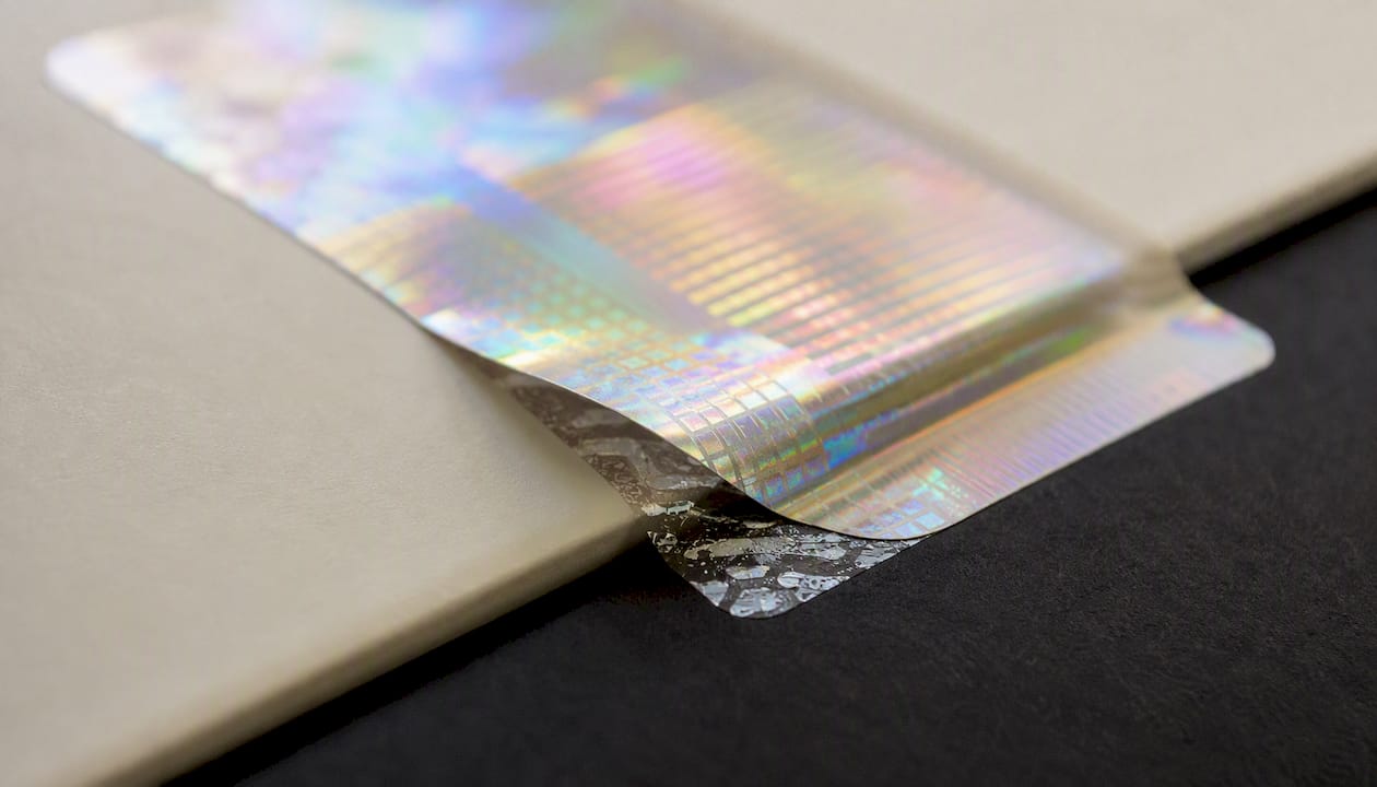 Close-up of holographic anti-counterfeit label