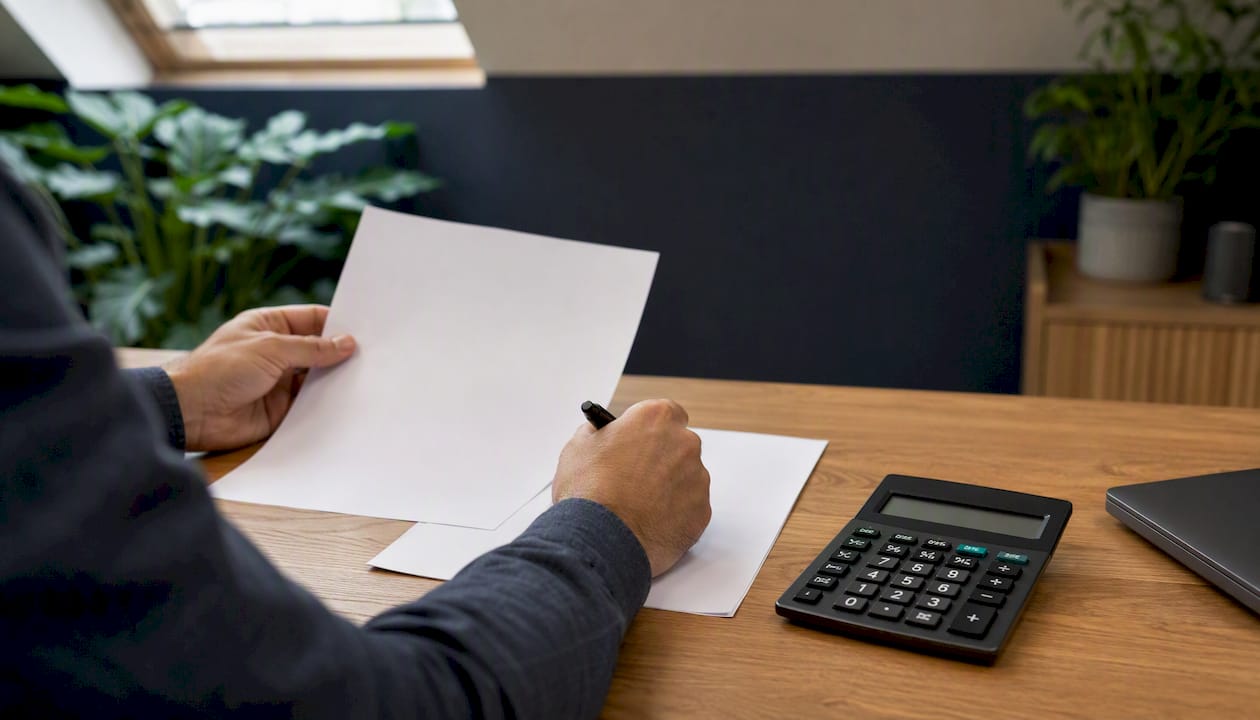 Hands comparing financial documents on desk