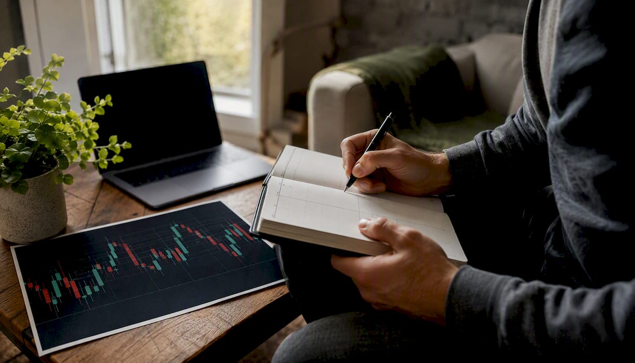 Trader preparing charts on desk
